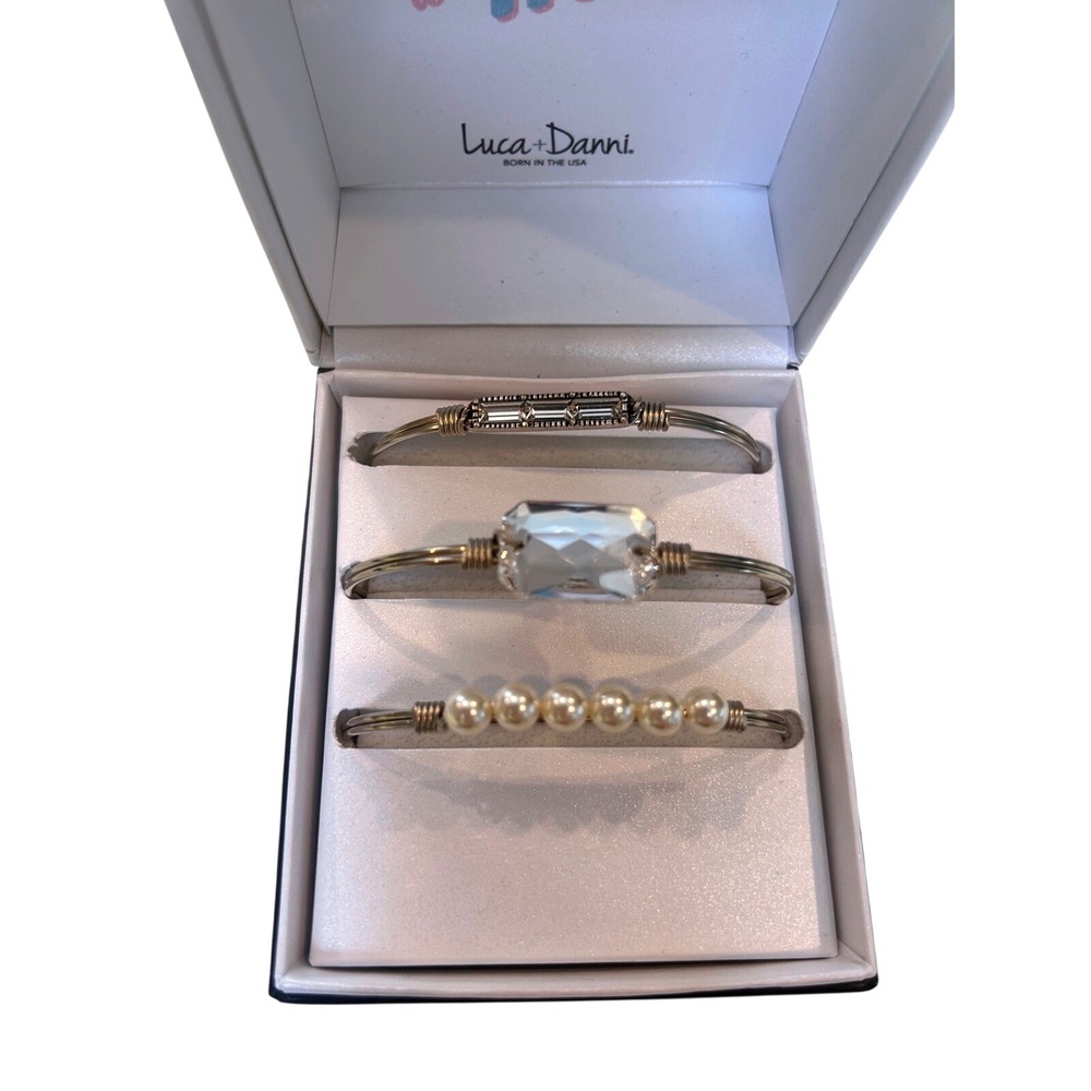 Luca+Danni Miss to Mrs Bridal Bracelet Set 3 Piece Pearl Crystal Bangle